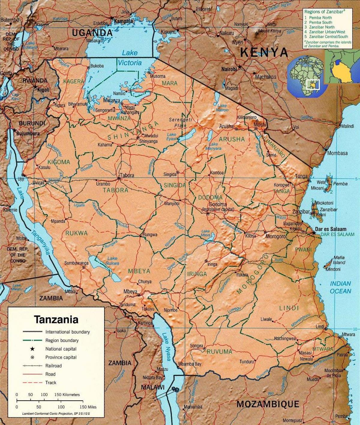 tanzania heograpikal na mga mapa