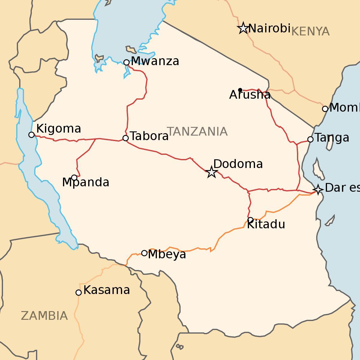 Mapa ng tanzania ng tren