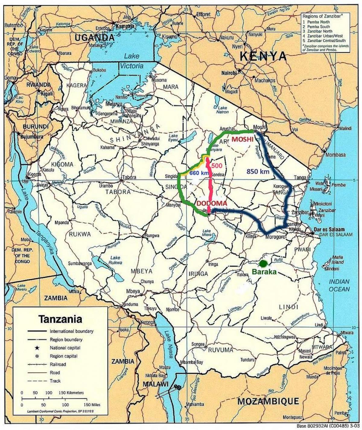 tanzania network ng kalsada mapa