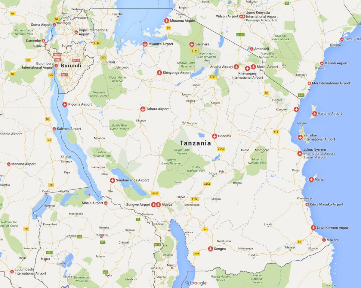 Mapa ng tanzania paliparan 