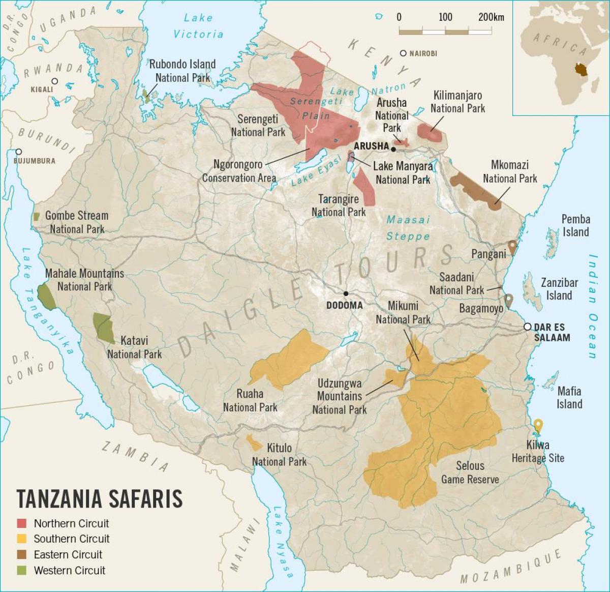 Mapa ng tanzania safari 