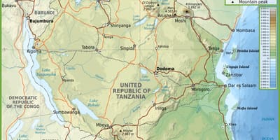 Mapa ng kalsada sa tanzania na may mga distansya