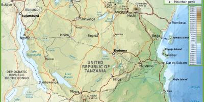 Tanzania mapa ng kalsada na may kilometro