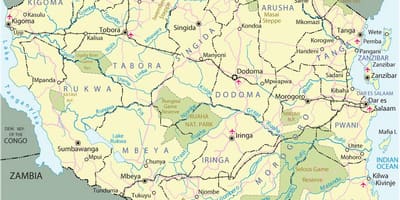 Tanzania sa mga atraksyong panturista mapa